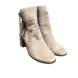 Dolce Vita Ankle Boots Womens 6 Taupe Suede Lana Zip Booties Stacked Heel Casual